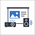 image for AV with the meaning 'audio-visual' showing AV equipment
