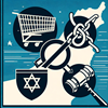 image for BDS as Boycott, Divestment, Sanctions, featuring icons that represent boycott, divestment, and sanctions set against a backdrop of the Middle East map
