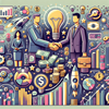 image for VC, showing a handshake, stacks of money, growth charts, a lightbulb, and a rocket