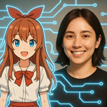 image for VTuber, showing a girl and her avatar